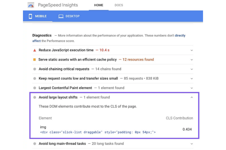 Core Web Vitals: PageSpeed Insights Issues Image