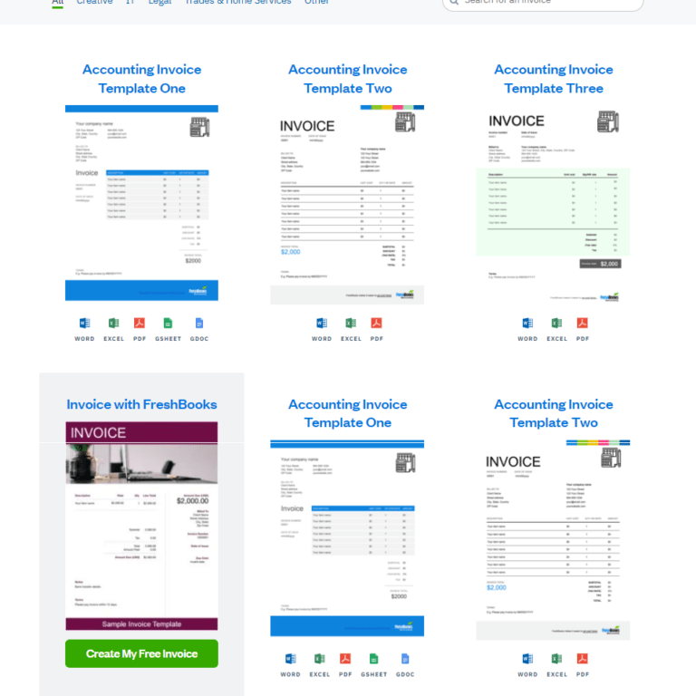 FreshBooks Invoice templates gallery